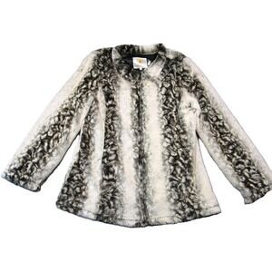 Ameri Mode Faux Fur Coat L Gray Stripe Plush Long Sleeve Collared Winter Luxury‎